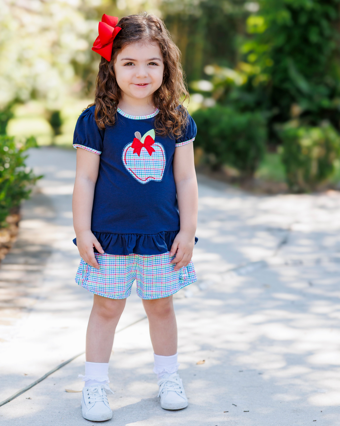 Primary Plaid Apple Girls Set