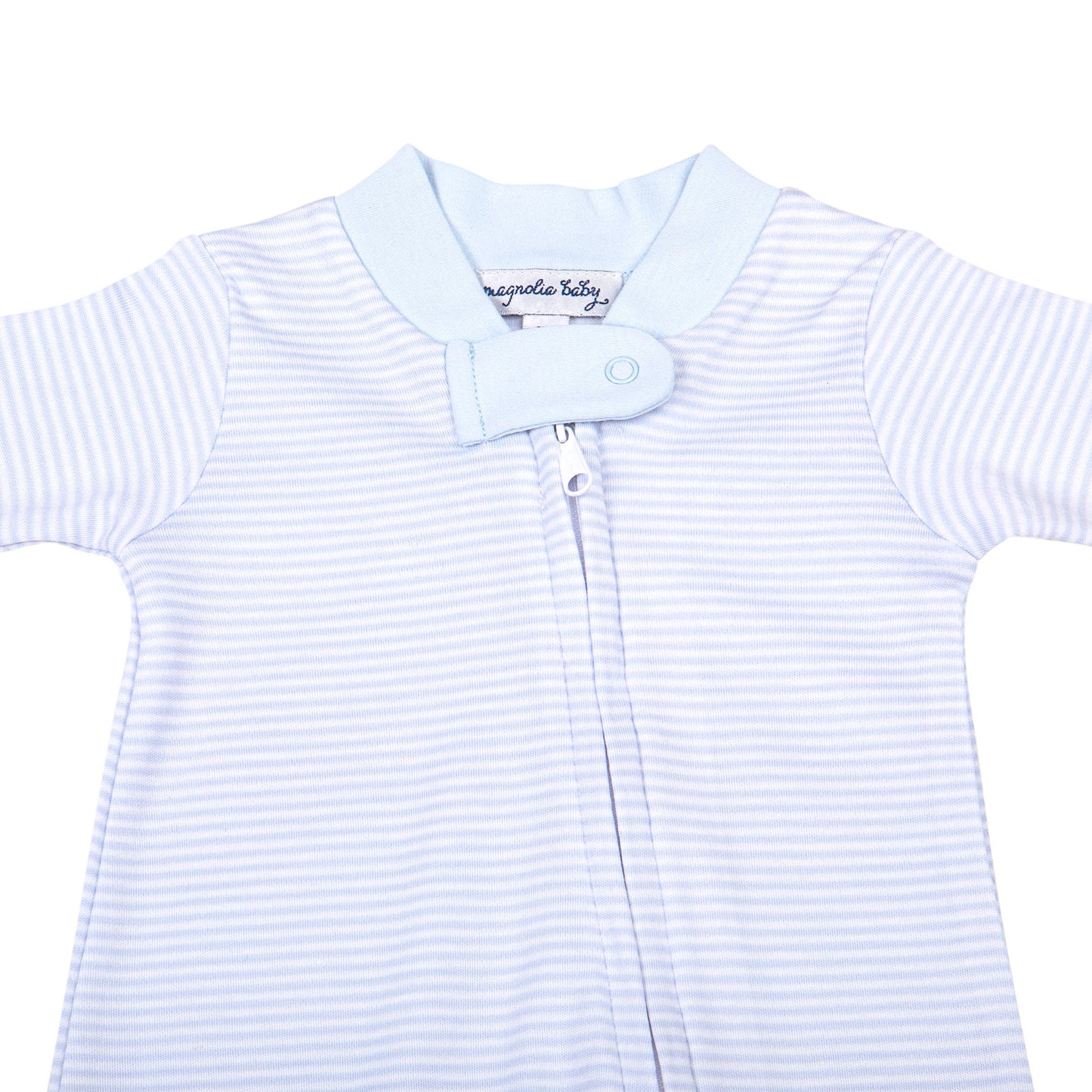 Mini Stripes Zipper Footie - Blue