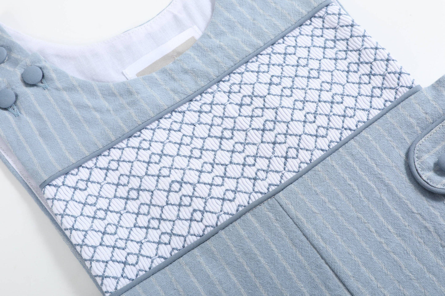 Light Blue Pinstripe Brown Smocked Jon Jons