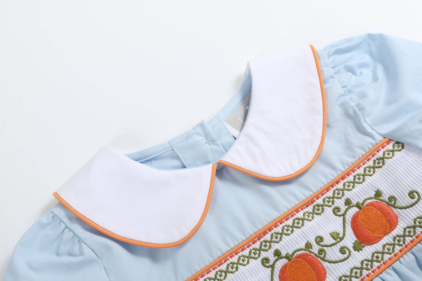 Light Blue Pumpkin Vine Smocked Dress and Bloomers