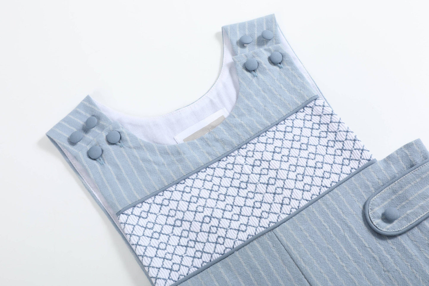 Light Blue Pinstripe Brown Smocked Jon Jons