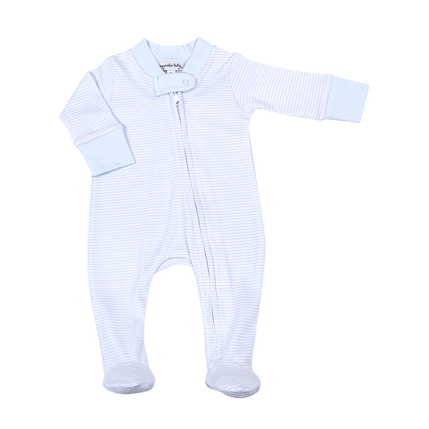 Mini Stripes Zipper Footie - Blue