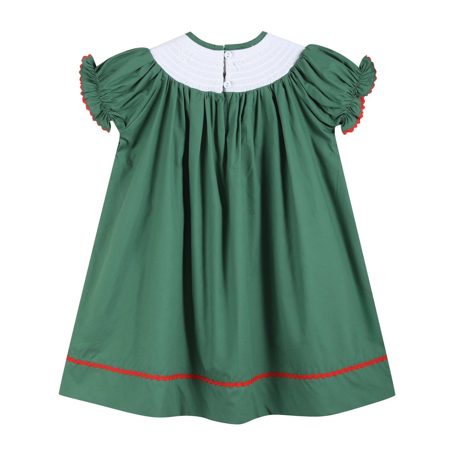 Green Christmas Tree Smocked Bishop Dress